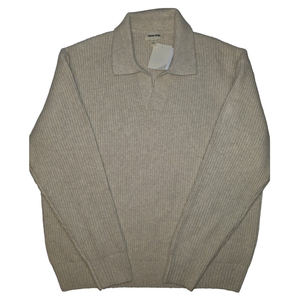 NWT Men's L Open‎ Edit Knit Oatmeal Johnny Collar Sweater